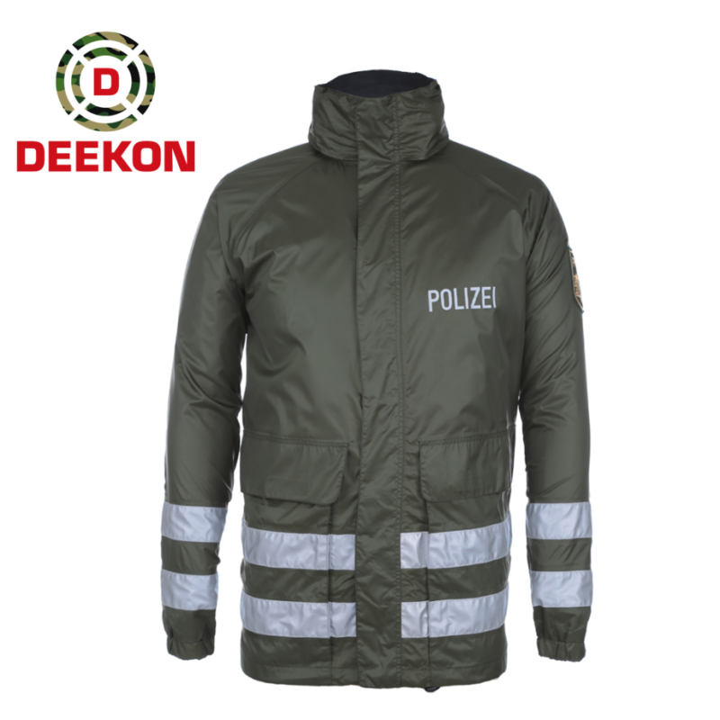 DEEKON Dark Green Polyester Windbreaker Jacket with Reflective Tape – Model DK-RJ-003