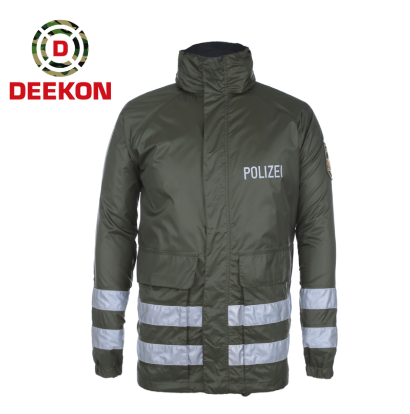 DEEKON Dark Green Polyester Windbreaker Jacket with Reflective Tape – Model DK-RJ-003