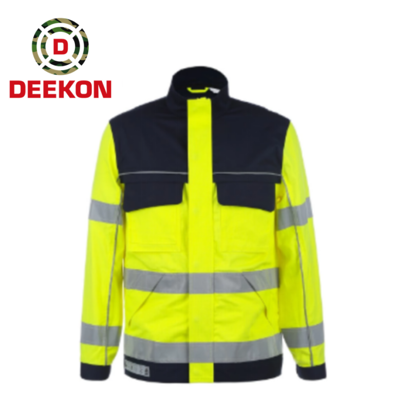 DEEKON High Visibility Jacket with Navy Blue Collar – Model DK-RJ-008